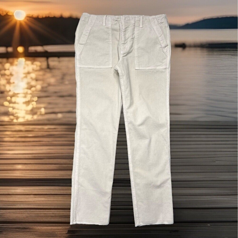 Nili Lotan Corduroy Crop Raw Hem Pants 4 (29x25) Vanilla Mid Rise Stretch Womens